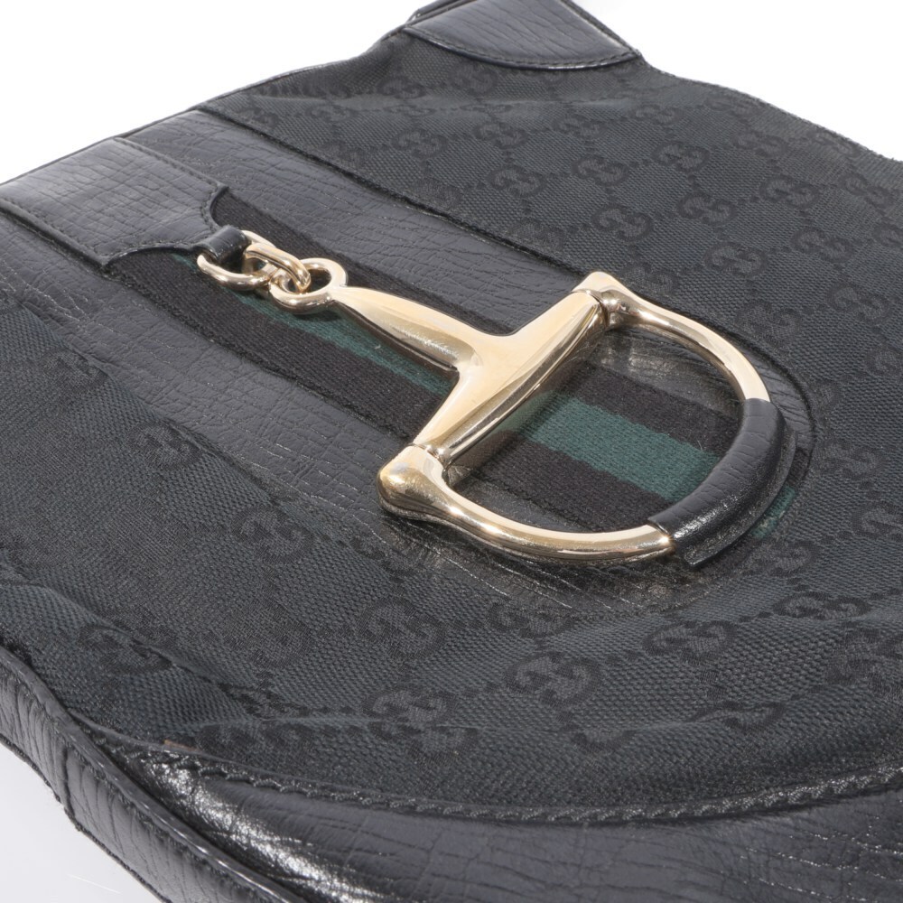 GUCCI GG Canvas Horsebit One Shoulder Hobo Bag Handbag Black Leather - Picture 2 of 6